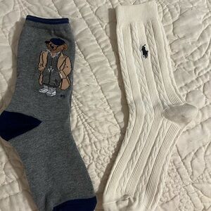 Polo by Ralph Lauren Gray and Cream Bear Design Socks